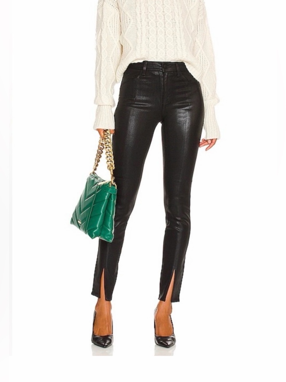 L’AGENCE Jyothi High Rise Split Ankle Pant in Noir Coated Size 30